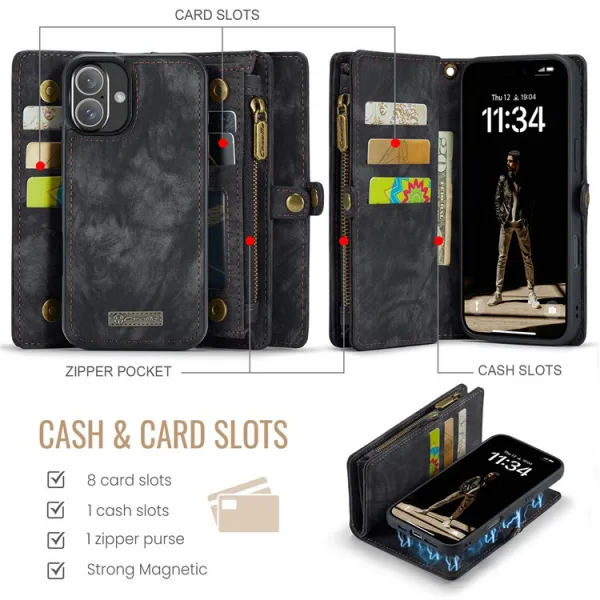 WALLET Ochranný kryt s peňaženkou 2v1 pre Apple iPhone 16 Plus čierny