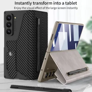 GKK SYNTHETIC Puzdro so sklom a priehradkou na stylus Samsung Galaxy Z Fold7 5G zelené