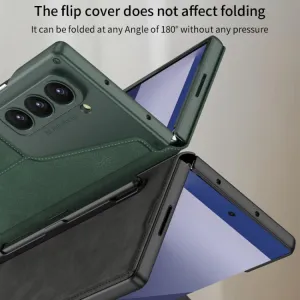 GKK SYNTHETIC Puzdro so sklom a priehradkou na stylus Samsung Galaxy Z Fold7 5G zelené