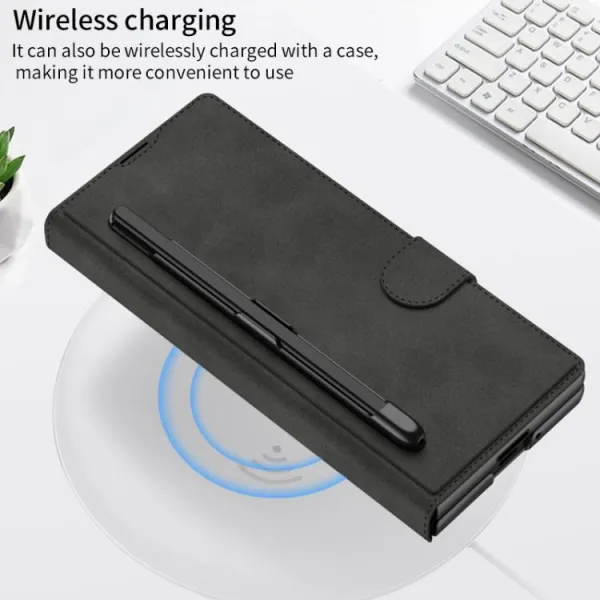 GKK SYNTHETIC Puzdro so sklom a priehradkou na stylus Samsung Galaxy Z Fold7 5G zelené