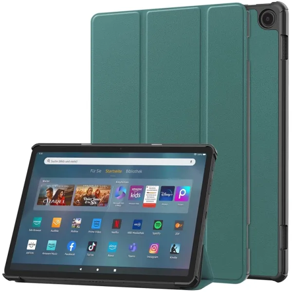 LEATHER Zaklápací kryt pre Amazon Fire Max 11 tmavozelený