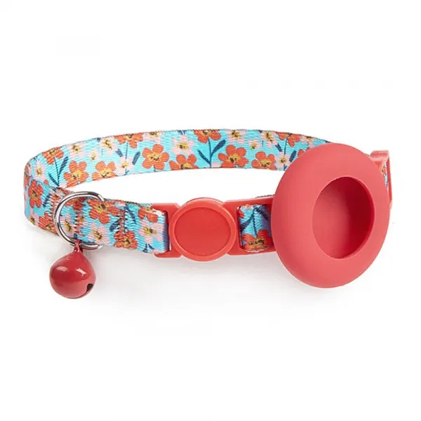 PROTEMIO JINGLY PAW Obojok s rolničkou a puzdrom pre Apple AirTag RED FLOWER