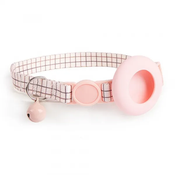 PROTEMIO JINGLY PAW Obojok s rolničkou a puzdrom pre Apple AirTag PINK GRID