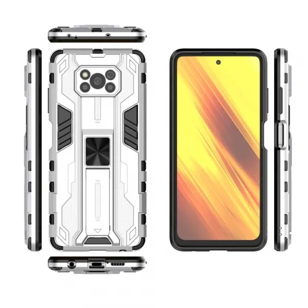 SUPERSONIC Ochranný obal so stojanom pre Xiaomi Poco X3 NFC / X3 Pro strieborný
