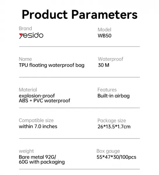 YESIDO WB50 30M Vodotesné puzdro na mobil do 7" čierne
