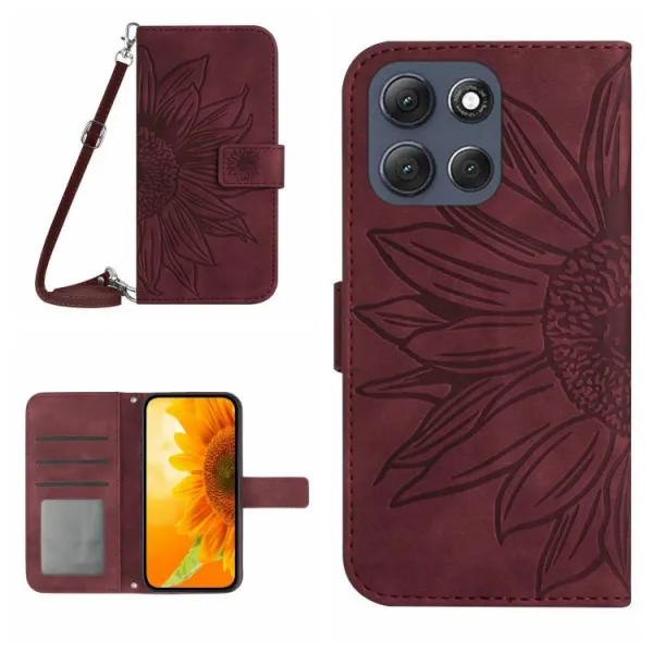 ART SUNFLOWER Peňaženkový obal so šnúrkou pre Motorola Moto G86 5G bordový