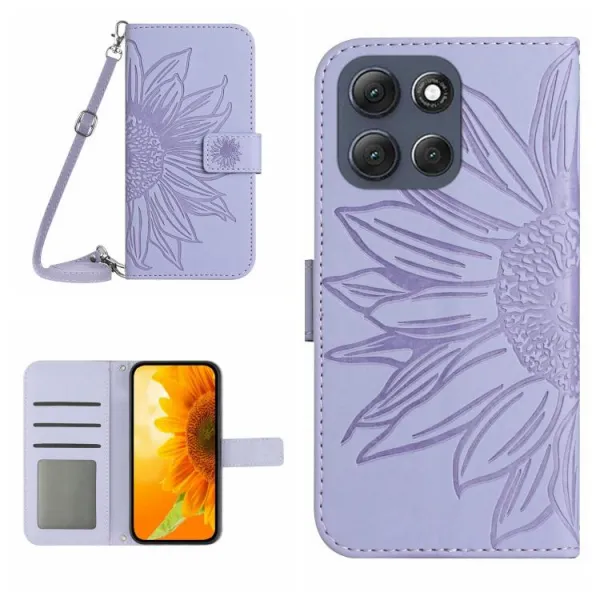 ART SUNFLOWER Peňaženkový kryt so šnúrkou pre Motorola Moto G56 5G fialový
