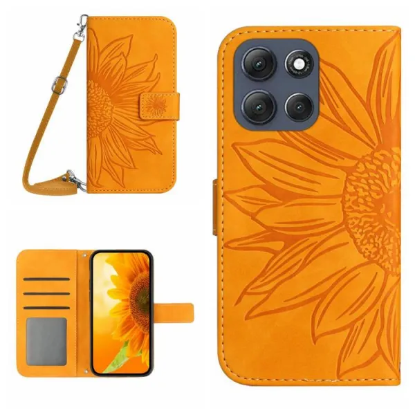ART SUNFLOWER Peňaženkový kryt so šnúrkou pre Motorola Moto G56 5G žltý