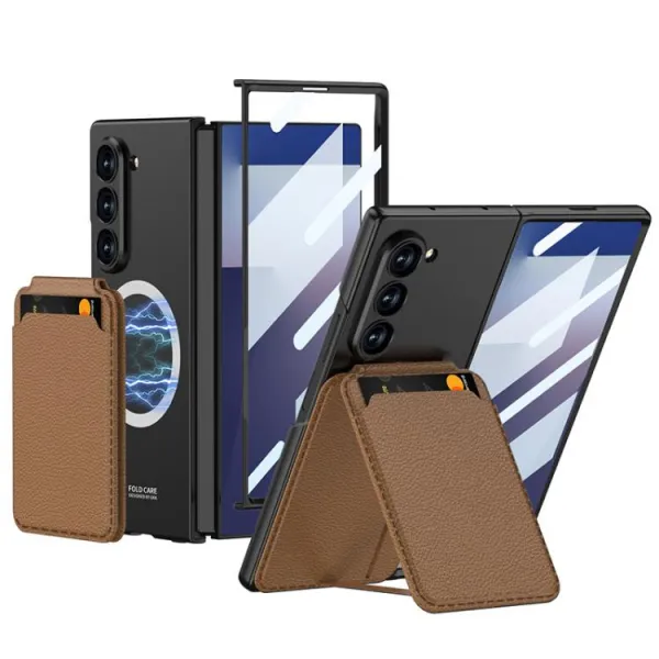 GKK 2IN1 Ochranný kryt s MagSafe a puzdrom na karty Samsung Galaxy Z Fold7 5G BROWN