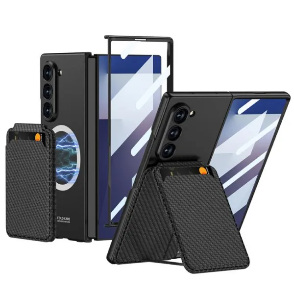 GKK 2IN1 Ochranný kryt s MagSafe a puzdrom na karty Samsung Galaxy Z Fold7 5G CARBON