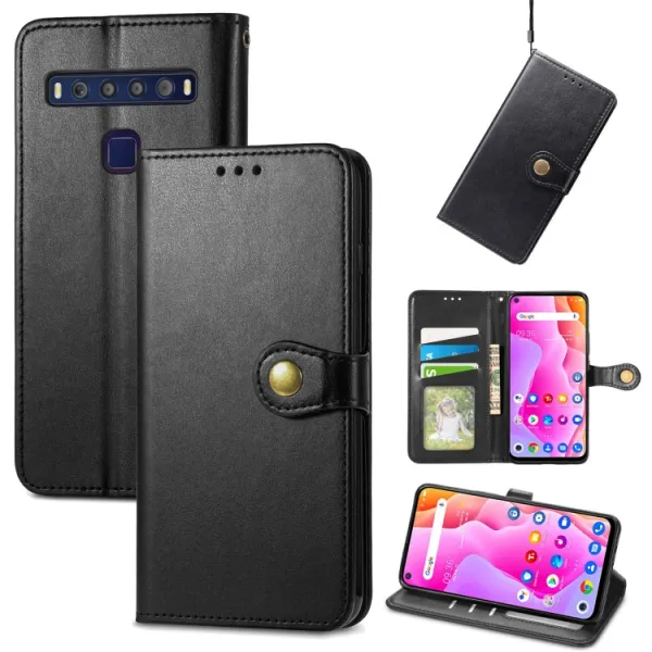 LEATHER BUCKLE Peňaženkový obal pre TCL 10L čierny