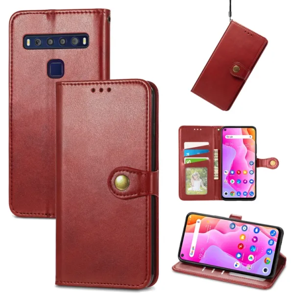 LEATHER BUCKLE Peňaženkový obal pre TCL 10L červený