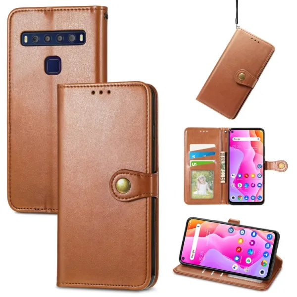 LEATHER BUCKLE Peňaženkový obal pre TCL 10L hnedý