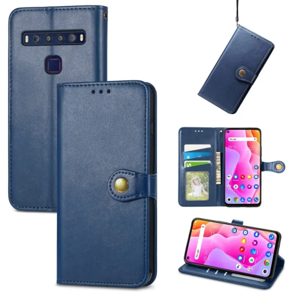 LEATHER BUCKLE Peňaženkový obal pre TCL 10L modrý