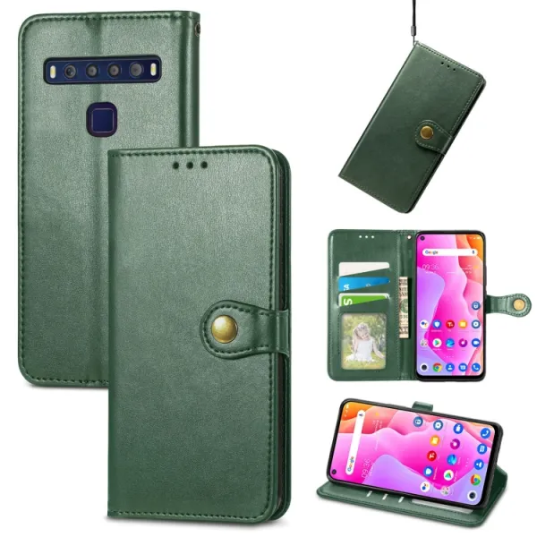 LEATHER BUCKLE Peňaženkový obal pre TCL 10L zelený