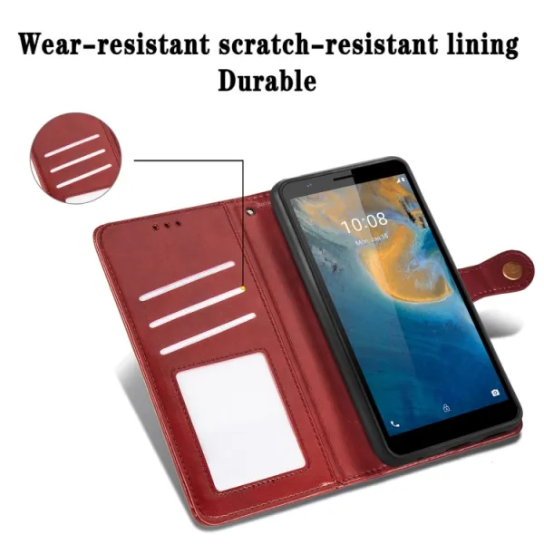 LEATHER BUCKLE Peňaženkový obal pre TCL 10L modrý