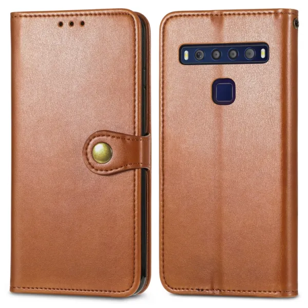 LEATHER BUCKLE Peňaženkový obal pre TCL 10L hnedý