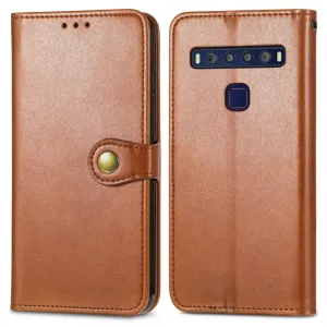 LEATHER BUCKLE Peňaženkový obal pre TCL 10L hnedý