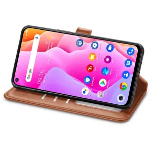 LEATHER BUCKLE Peňaženkový obal pre TCL 10L hnedý