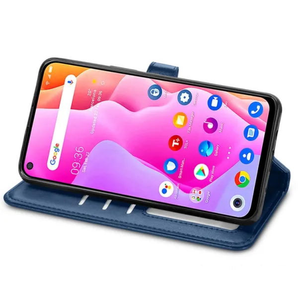 LEATHER BUCKLE Peňaženkový obal pre TCL 10L modrý
