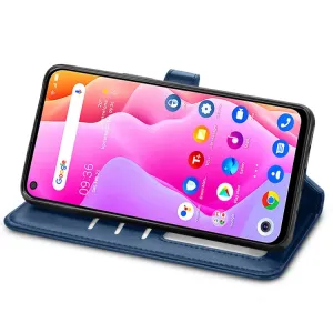 LEATHER BUCKLE Peňaženkový obal pre TCL 10L modrý