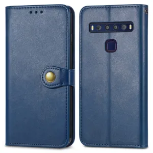 LEATHER BUCKLE Peňaženkový obal pre TCL 10L modrý
