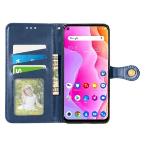LEATHER BUCKLE Peňaženkový obal pre TCL 10L modrý