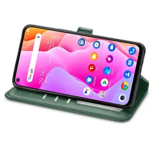 LEATHER BUCKLE Peňaženkový obal pre TCL 10L zelený