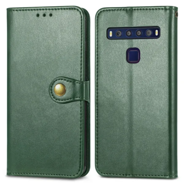 LEATHER BUCKLE Peňaženkový obal pre TCL 10L zelený