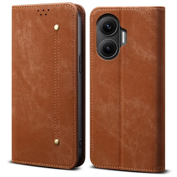 DENIM Peňaženkový kryt pre Xiaomi Poco F7 hnedý