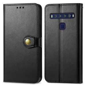 LEATHER BUCKLE Peňaženkový obal pre TCL 10L čierny