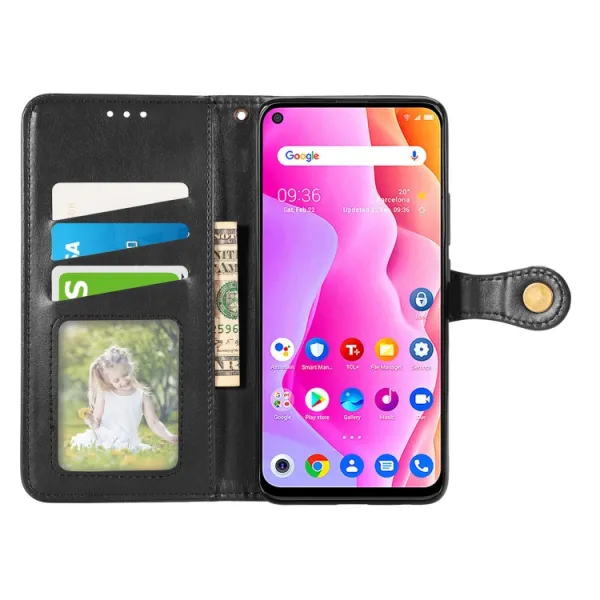 LEATHER BUCKLE Peňaženkový obal pre TCL 10L čierny