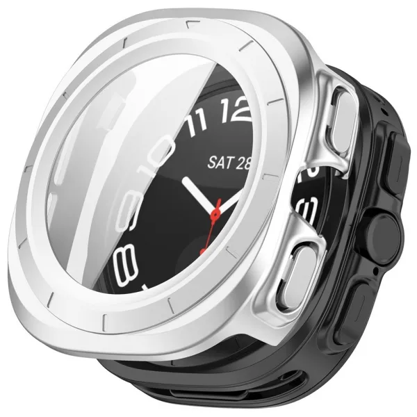 PC FULL COVER Plastový kryt so sklom pre Samsung Galaxy Watch Ultra / Watch Ultra 2025 strieborný