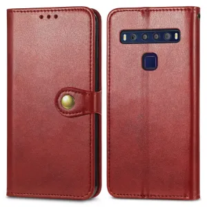 LEATHER BUCKLE Peňaženkový obal pre TCL 10L červený
