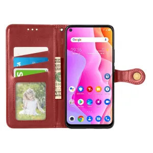 LEATHER BUCKLE Peňaženkový obal pre TCL 10L červený