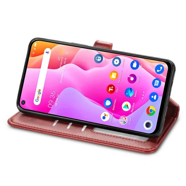 LEATHER BUCKLE Peňaženkový obal pre TCL 10L červený