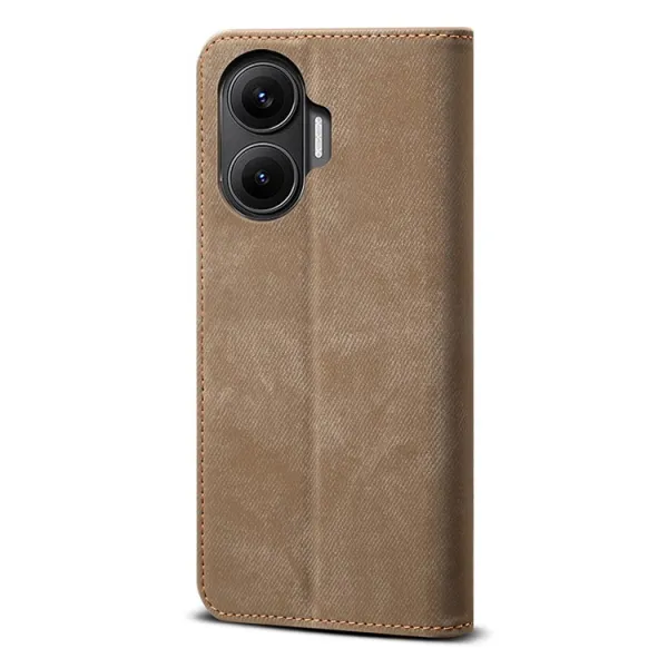 DENIM Peňaženkový kryt pre Xiaomi Poco F7 šedo-hnedý