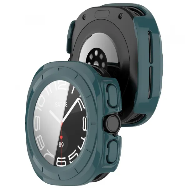 PC FULL COVER Plastový kryt so sklom pre Samsung Galaxy Watch Ultra / Watch Ultra 2025 tmavozelený