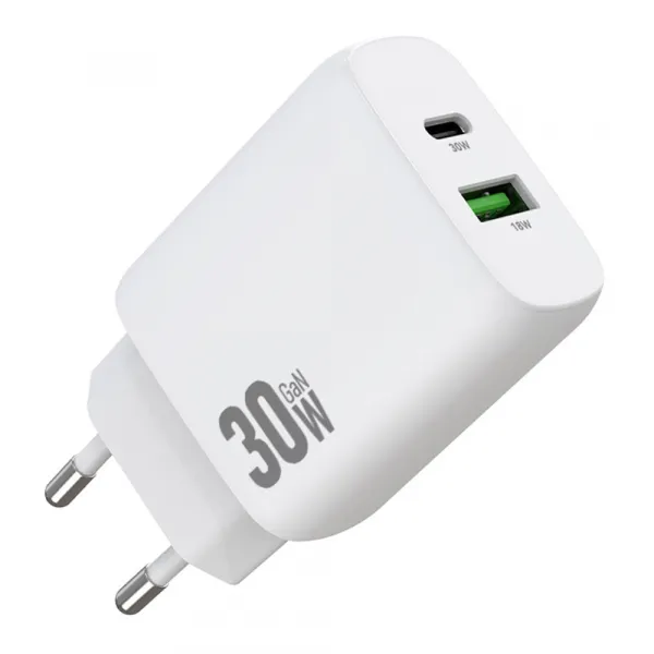 AMORUS PD 30W GaN Sieťová nabíjačka USB-C / USB-A biela