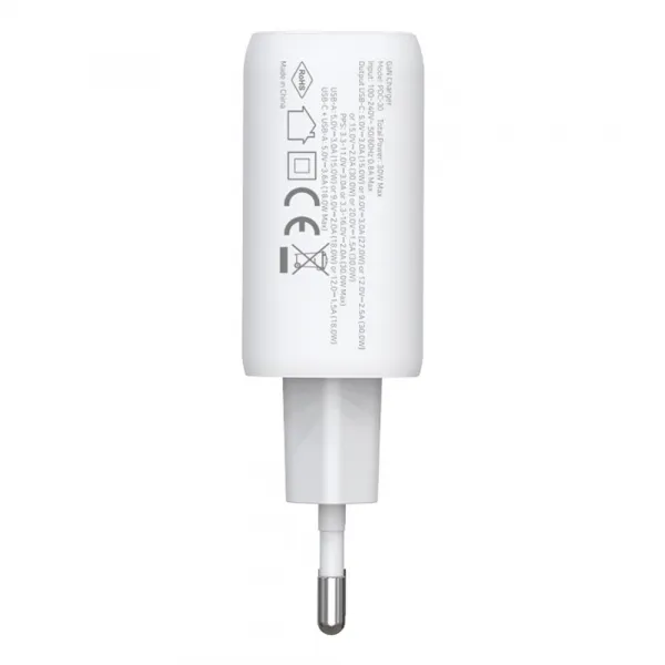 AMORUS PD 30W GaN Sieťová nabíjačka USB-C / USB-A biela