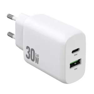 AMORUS PD 30W GaN Sieťová nabíjačka USB-C / USB-A biela