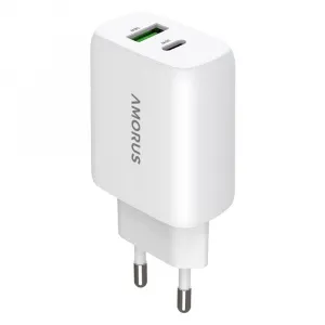 AMORUS PD 30W GaN Sieťová nabíjačka USB-C / USB-A biela