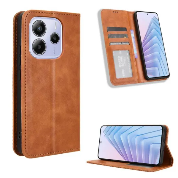 BUSINESS Peňaženkové puzdro pre Xiaomi Redmi Note 14 (EU verzia 164.8mm) hnedé