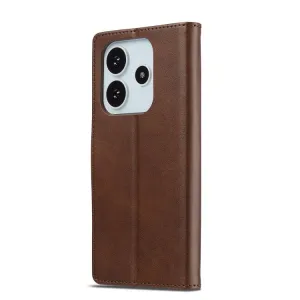 IMEEKE Peňaženkový obal pre Xiaomi Redmi Note 14 (EU verzia 164.8mm) tmavohnedý