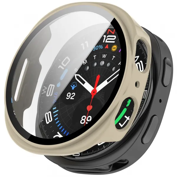 PC FULL COVER Plastový kryt so sklom pre Samsung Galaxy Watch8 44mm IVORY WHITE