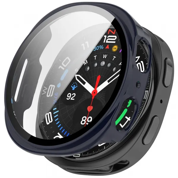 PC FULL COVER Plastový kryt so sklom pre Samsung Galaxy Watch8 40mm tmavomodrý