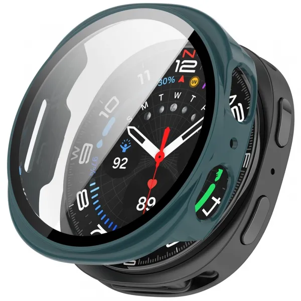 PC FULL COVER Plastový kryt so sklom pre Samsung Galaxy Watch8 44mm tmavozelený