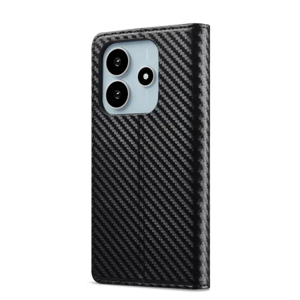 IMEEKE CARBON Peňaženkový obal pre Xiaomi Redmi Note 14 (EU verzia 164.8mm)