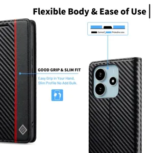 IMEEKE CARBON Peňaženkový obal pre Xiaomi Redmi Note 14 (EU verzia 164.8mm)