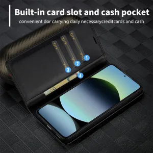 IMEEKE CARBON Peňaženkový obal pre Xiaomi Redmi Note 14 (EU verzia 164.8mm)